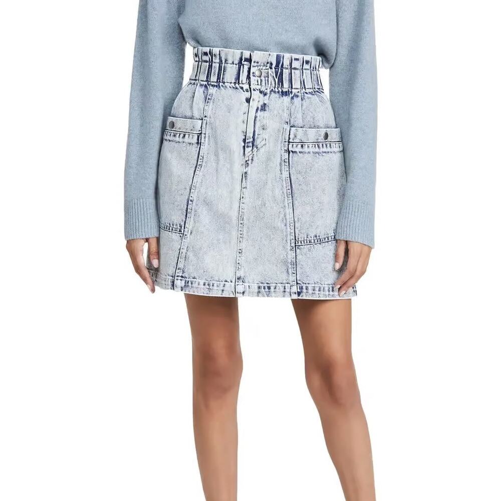NWT SEA Betty Acid Wash Mini Skirt‎ Size 2 Blue Denim High Waist Paperbag Chic